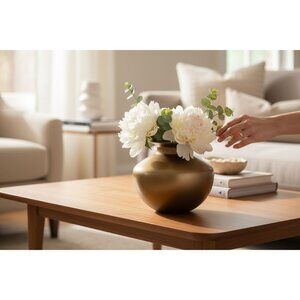 Nicobar Gold Metal Vase For Modern Home Decor Or Floral Arrangements 5" Height X